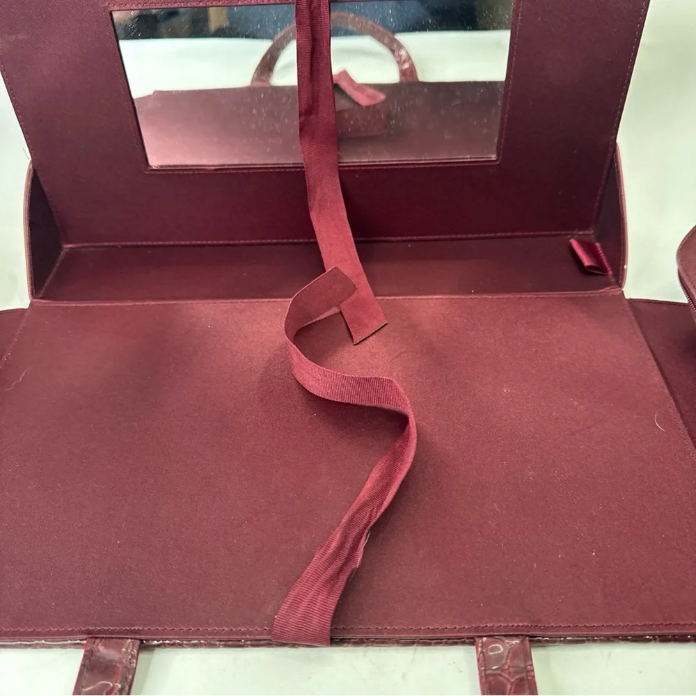 Estee Lauder Makeup Travel Case Vintage Burgundy Hard Cosmetic Bag Tote